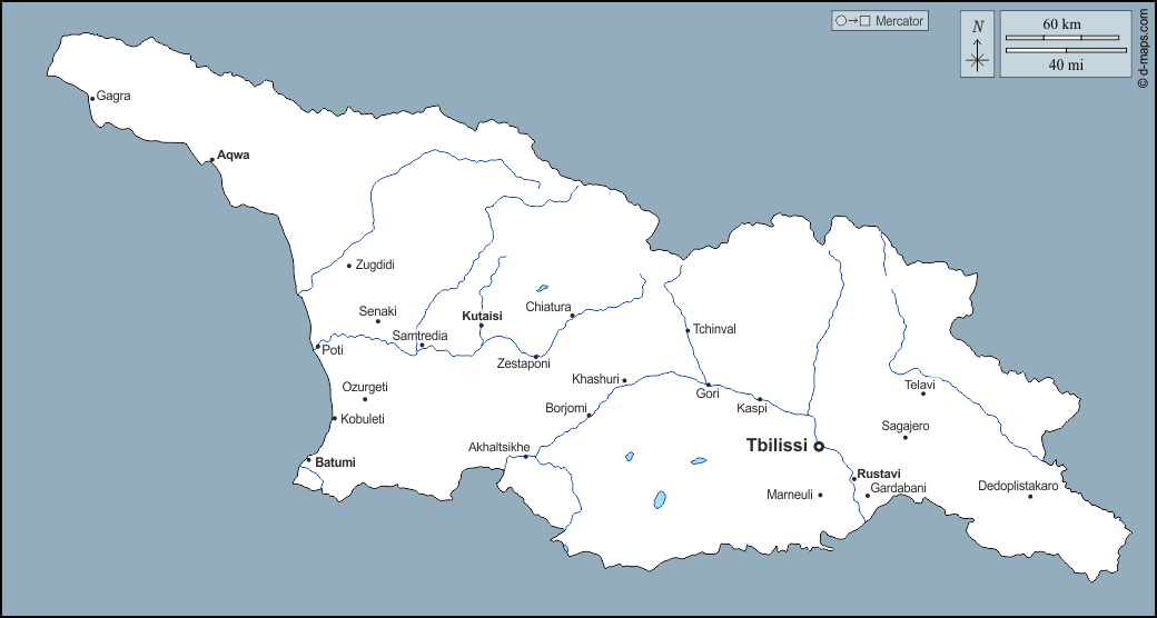 Джорджия : d-maps.com: Бесплатная карта, бесплатная карта, свободная карта, Бесплатная базовая карта
 : контур, гидрографии, Главные города, имена