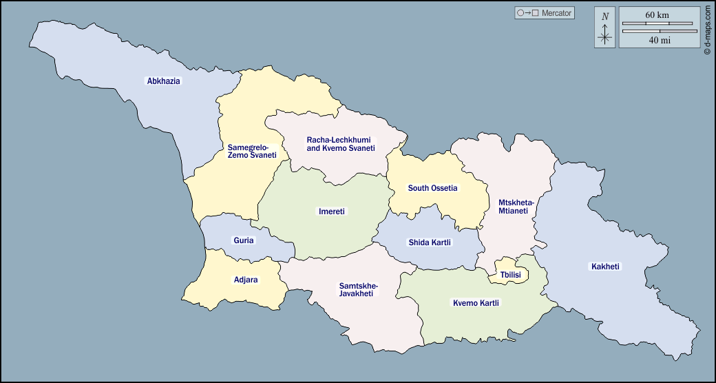 Georgia : d-maps.com: mapa gratuito, mapa mudo gratuito, mapa en blanco gratuito, plantilla de mapa : contornos, regiones, nombres, color