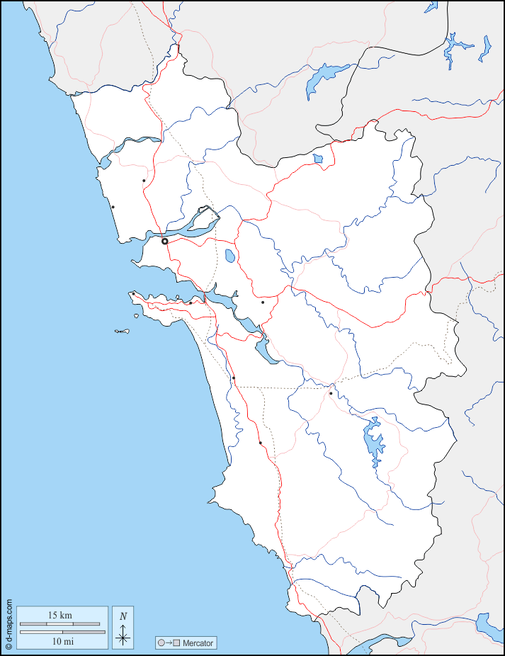 Goa : d-maps.com: mappa gratuita, mappa muta gratuita, cartina muta gratuita : frontiere, idrografia, principali città, strade