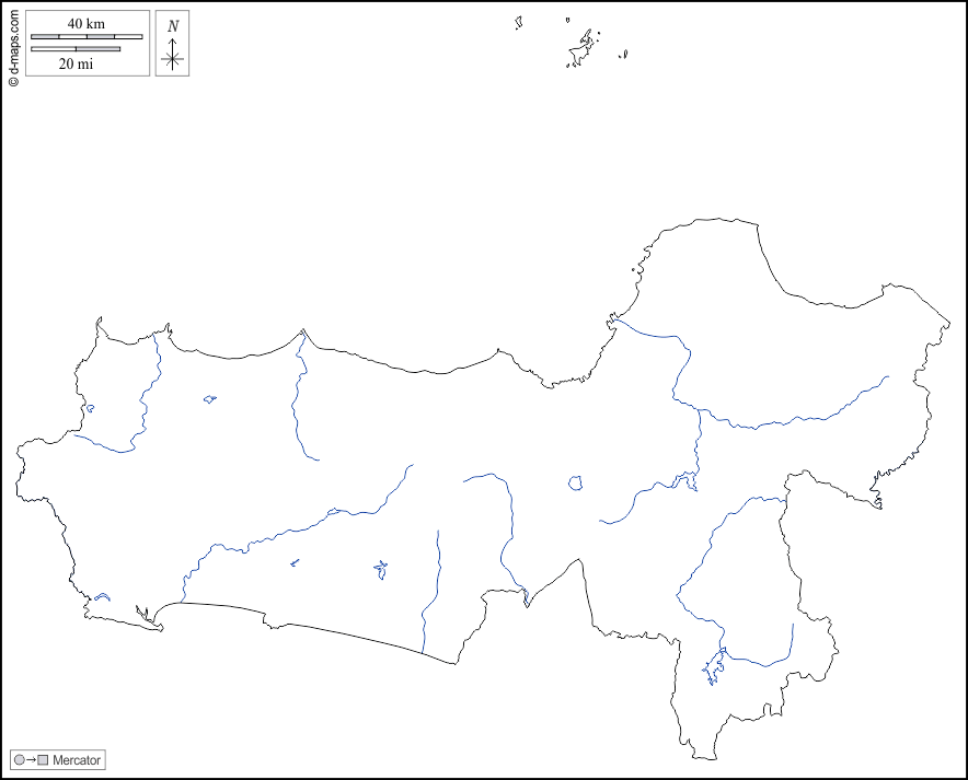 Giava Centrale : d-maps.com: mappa gratuita, mappa muta gratuita, cartina muta gratuita : contorni, idrografia, bianco