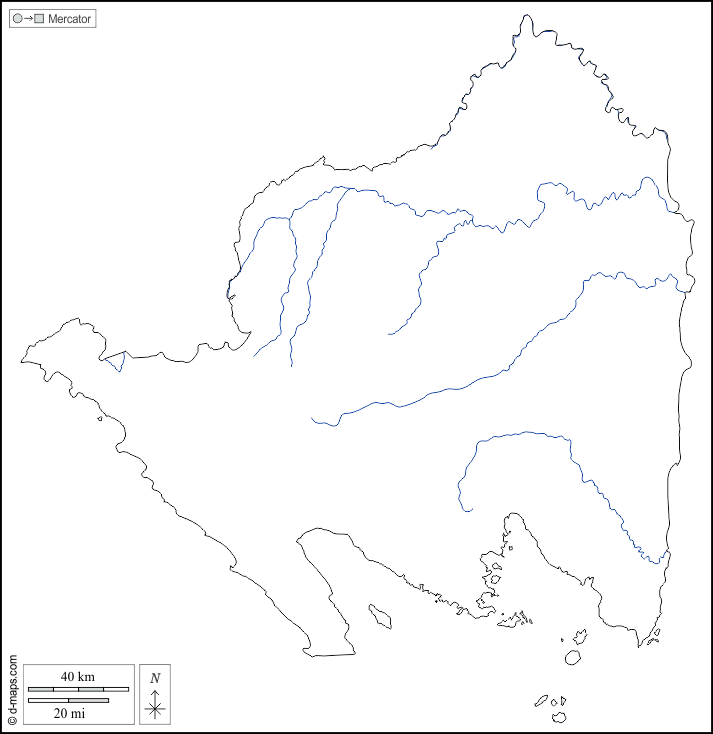 Lampung : d-maps.com: mappa gratuita, mappa muta gratuita, cartina muta gratuita : contorni, idrografia, bianco