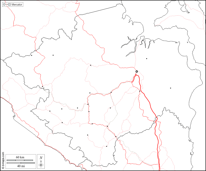 Süd-Sumatra : d-maps.com: Kostenlose Karten, kostenlose stumme Karte, kostenlose unausgefüllt Landkarte, kostenlose hochauflösende Umrisskarte : Grenzen, Wichtige Städte, Straßen, weiß