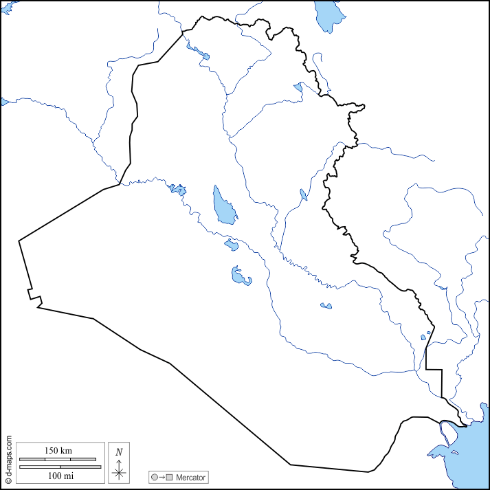 Iraque : d-maps.com: mapa livre, mapa em branco livre, mapa livre do esboço, mapa básico livre
 : costas, limites, hidrografia