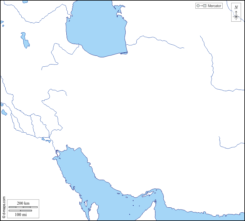 Irão : d-maps.com: mapa livre, mapa em branco livre, mapa livre do esboço, mapa básico livre
 : costas, hidrografia
