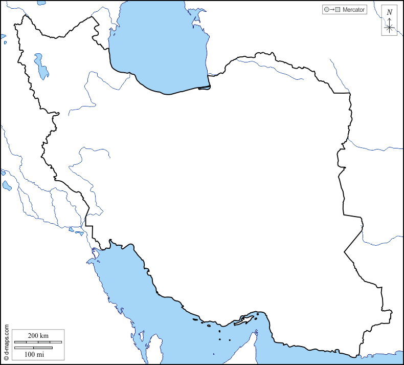 Irão : d-maps.com: mapa livre, mapa em branco livre, mapa livre do esboço, mapa básico livre
 : costas, limites, hidrografia
