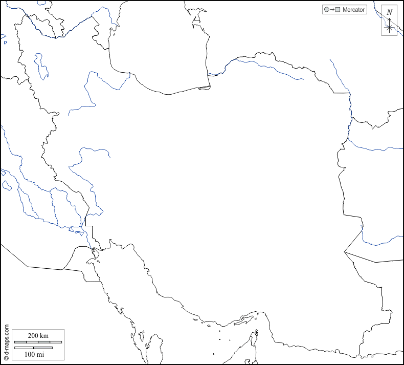 Iran : d-maps.com: Kostenlose Karten, kostenlose stumme Karte, kostenlose unausgefüllt Landkarte, kostenlose hochauflösende Umrisskarte : Grenzen, Hydrografie, weiß