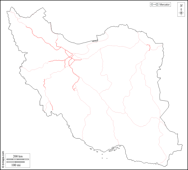 Irán : d-maps.com: mapa gratuito, mapa mudo gratuito, mapa en blanco gratuito, plantilla de mapa : contornos, carreteras, blanco