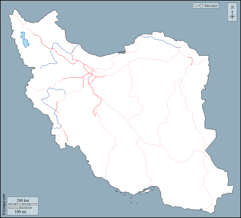 Irán : d-maps.com: mapa gratuito, mapa mudo gratuito, mapa en blanco gratuito, plantilla de mapa : contornos, hidrografía, carreteras