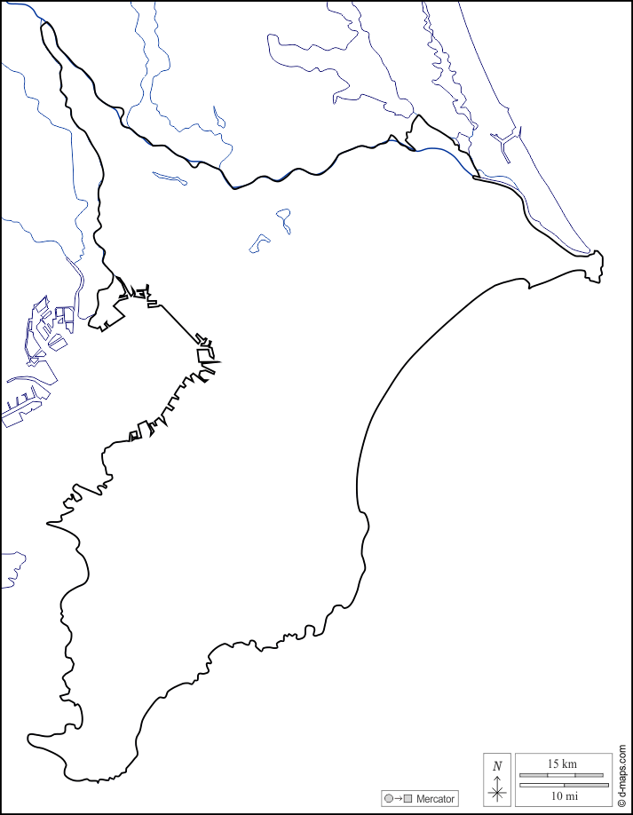 Chiba : d-maps.com: mappa gratuita, mappa muta gratuita, cartina muta gratuita : litorali, limiti, idrografia, bianco