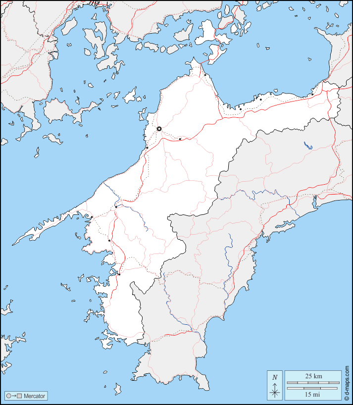 Ehime : d-maps.com: Kostenlose Karten, kostenlose stumme Karte, kostenlose unausgefüllt Landkarte, kostenlose hochauflösende Umrisskarte : Grenzen, Hydrografie, Wichtige Städte, Straßen