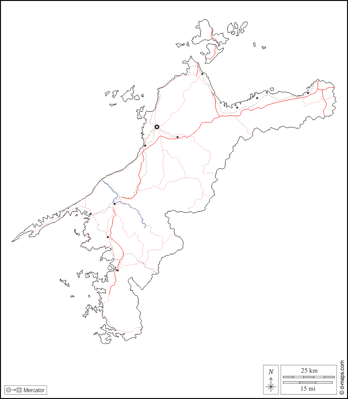 Ehime : d-maps.com: mappa gratuita, mappa muta gratuita, cartina muta gratuita : contorni, idrografia, principali città, strade, bianco