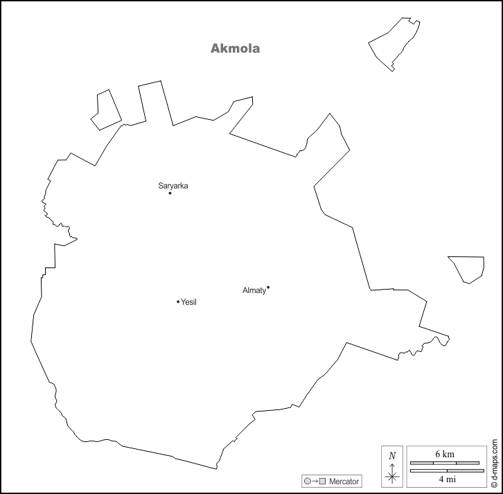 Astana : d-maps.com: mappa gratuita, mappa muta gratuita, cartina muta gratuita : frontiere, quartieri, nomi, bianco