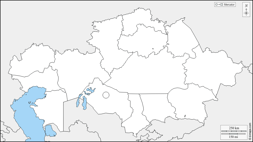 Kazakhstan : d-maps.com: carte géographique gratuite, carte géographique muette gratuite, carte vierge gratuite, fond de carte gratuit, formats graphiques courants : frontières, provinces