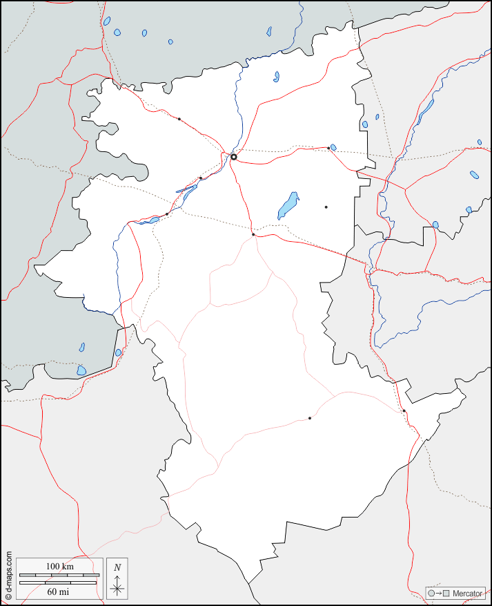 Qostanay : d-maps.com: mappa gratuita, mappa muta gratuita, cartina muta gratuita : frontiere, idrografia, principali città, strade