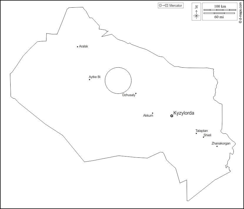 Kyzylorda : d-maps.com: mapa gratuito, mapa mudo gratuito, mapa en blanco gratuito, plantilla de mapa : contornos, principales ciudades, nombres, blanco