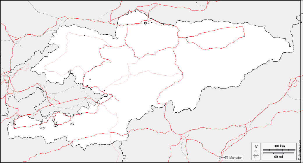 Kirghizistan : d-maps.com: mappa gratuita, mappa muta gratuita, cartina muta gratuita : frontiere, principali città, strade