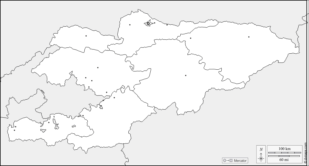 Kirgisistan : d-maps.com: Kostenlose Karten, kostenlose stumme Karte, kostenlose unausgefüllt Landkarte, kostenlose hochauflösende Umrisskarte : Grenzen, Provinzen, Wichtige Städte