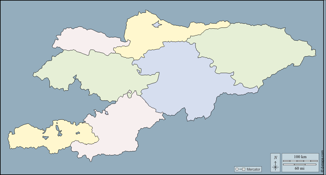 Kirghizistan : d-maps.com: mappa gratuita, mappa muta gratuita, cartina muta gratuita : contorni, province, colore