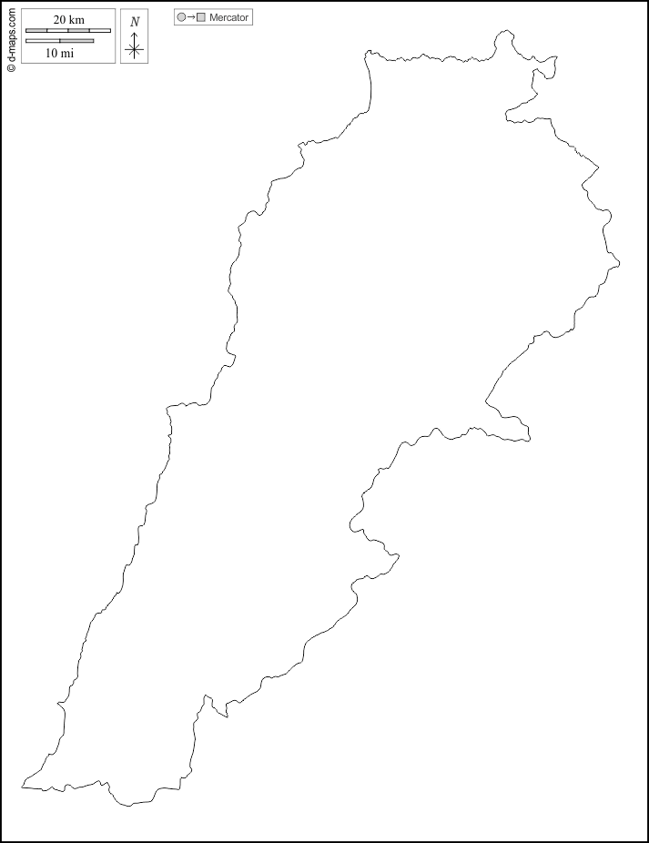 レバノン : d-maps.com: 無料地図, 無料の空の地図, 無料のアウトラインマップ, 無料のベースマップ
 : 輪郭, 白い