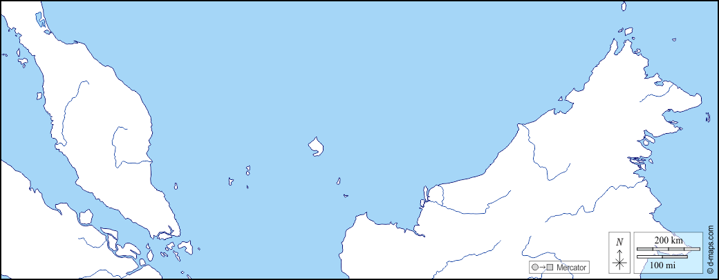 Malaisie : d-maps.com: carte géographique gratuite, carte géographique muette gratuite, carte vierge gratuite, fond de carte gratuit, formats graphiques courants : littoraux, hydrographie