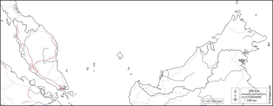 Malaysia : d-maps.com: Kostenlose Karten, kostenlose stumme Karte, kostenlose unausgefüllt Landkarte, kostenlose hochauflösende Umrisskarte : Grenzen, Hydrografie, Straßen, weiß