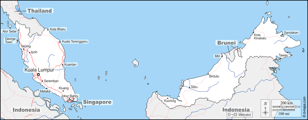 Малайзия : d-maps.com: Бесплатная карта, бесплатная карта, свободная карта, Бесплатная базовая карта
 : границы, гидрографии, Главные города, дорог, имена