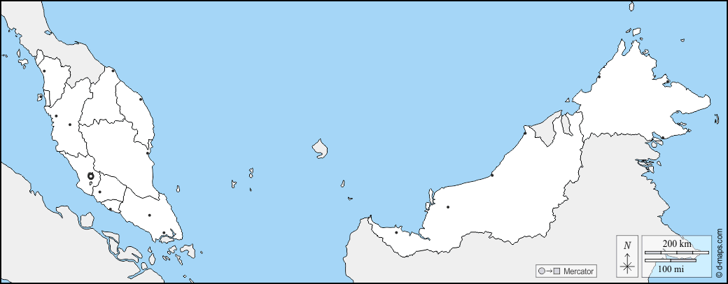 Malasia : d-maps.com: mapa gratuito, mapa mudo gratuito, mapa en blanco gratuito, plantilla de mapa : fronteras, estados, principales ciudades