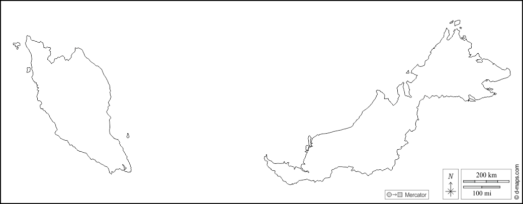 マレーシア : d-maps.com: 無料地図, 無料の空の地図, 無料のアウトラインマップ, 無料のベースマップ
 : 輪郭, 白い