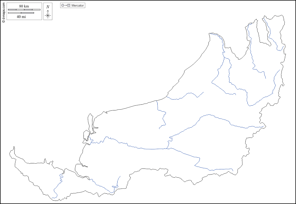 Sarawak : d-maps.com: mappa gratuita, mappa muta gratuita, cartina muta gratuita : contorni, idrografia, bianco
