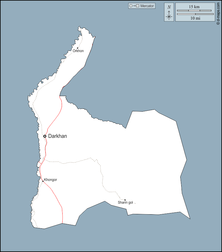 Darkhan-Uul : d-maps.com: mappa gratuita, mappa muta gratuita, cartina muta gratuita : contorni, principali città, strade, nomi