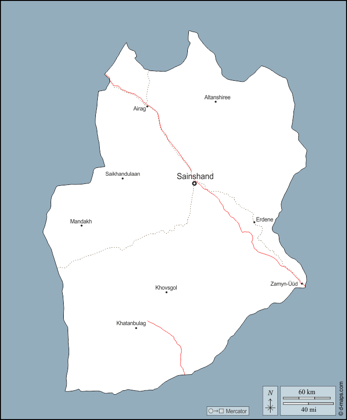 Dornogovi : d-maps.com: mappa gratuita, mappa muta gratuita, cartina muta gratuita : contorni, principali città, strade, nomi