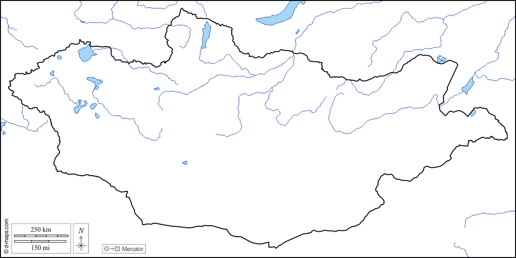 Mongolei : d-maps.com: Kostenlose Karten, kostenlose stumme Karte, kostenlose unausgefüllt Landkarte, kostenlose hochauflösende Umrisskarte : Küsten, Grenzen, Hydrografie