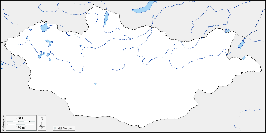 Mongolia : d-maps.com: mappa gratuita, mappa muta gratuita, cartina muta gratuita : frontiere, idrografia