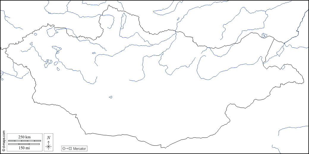 Mongolia : d-maps.com: mappa gratuita, mappa muta gratuita, cartina muta gratuita : frontiere, idrografia, bianco