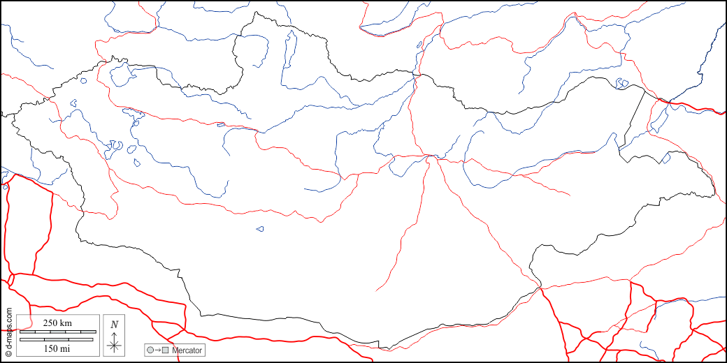 Mongolia : d-maps.com: mappa gratuita, mappa muta gratuita, cartina muta gratuita : frontiere, idrografia, strade, bianco