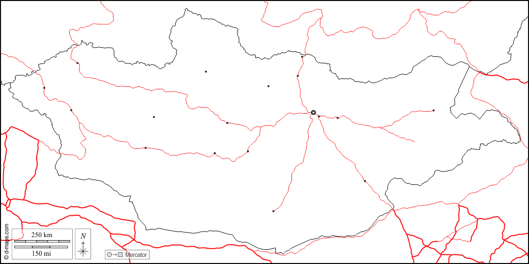 Mongolei : d-maps.com: Kostenlose Karten, kostenlose stumme Karte, kostenlose unausgefüllt Landkarte, kostenlose hochauflösende Umrisskarte : Grenzen, Wichtige Städte, Straßen, weiß