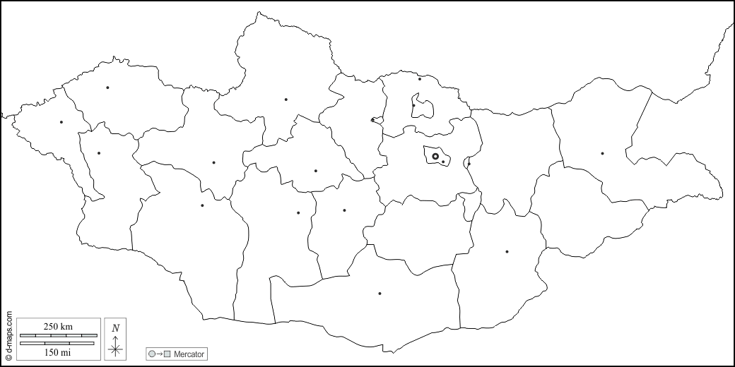 Mongólia : d-maps.com: mapa livre, mapa em branco livre, mapa livre do esboço, mapa básico livre
 : fronteiras, províncias, principais cidades, branco