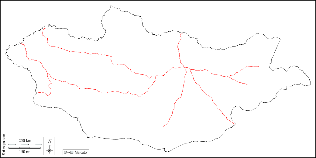 Mongolia : d-maps.com: mapa gratuito, mapa mudo gratuito, mapa en blanco gratuito, plantilla de mapa : contornos, carreteras, blanco