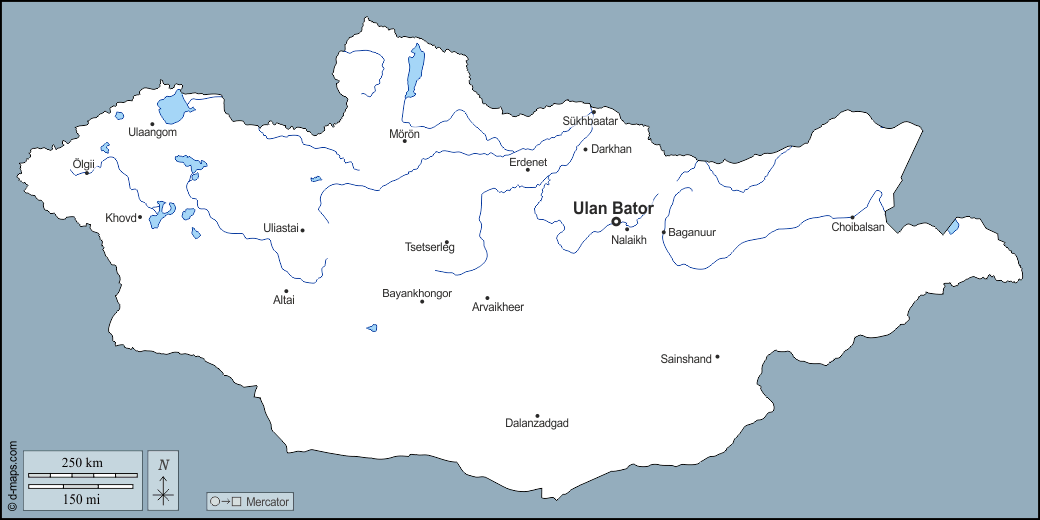 منغوليا : خريطة مجانية, خريطة خاليه من الفراغ, خريطة الخطوط العريضة, خريطة القاعدة الحرة
 : الخطوط العريضة, هيدروغرافيا, المدن الرئيسية, أسماء