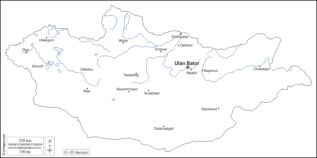 منغوليا : خريطة مجانية, خريطة خاليه من الفراغ, خريطة الخطوط العريضة, خريطة القاعدة الحرة
 : الخطوط العريضة, هيدروغرافيا, المدن الرئيسية, أسماء, أبيض