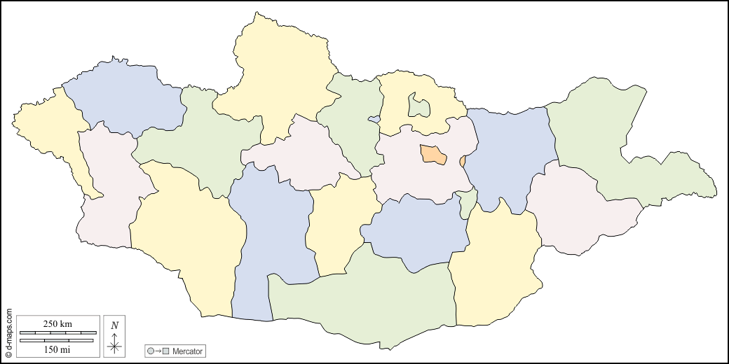 Mongolia : d-maps.com: mappa gratuita, mappa muta gratuita, cartina muta gratuita : contorni, province, colore, bianco