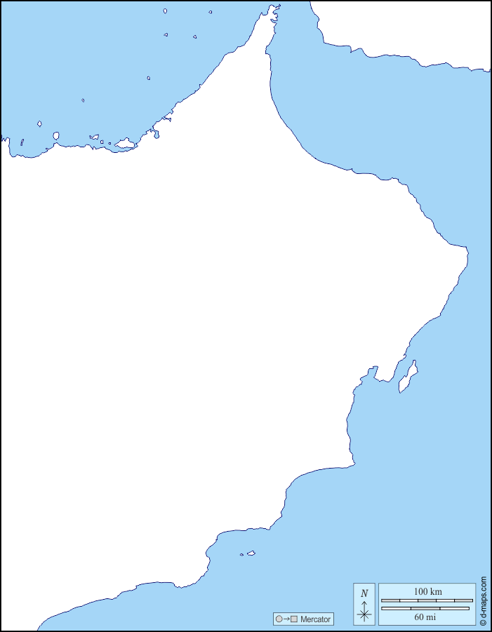 سلطنة عمان : خريطة مجانية, خريطة خاليه من الفراغ, خريطة الخطوط العريضة, خريطة القاعدة الحرة
 : سواحل