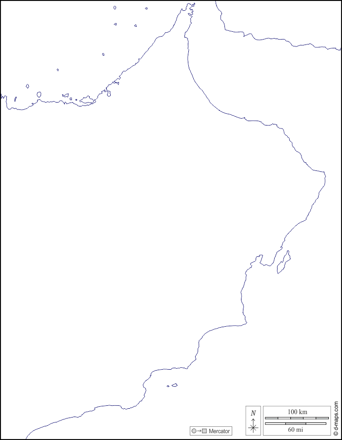 سلطنة عمان : خريطة مجانية, خريطة خاليه من الفراغ, خريطة الخطوط العريضة, خريطة القاعدة الحرة
 : سواحل, أبيض
