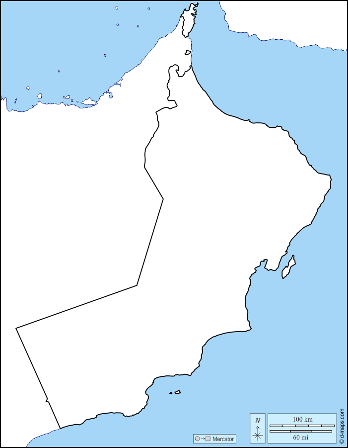 سلطنة عمان : خريطة مجانية, خريطة خاليه من الفراغ, خريطة الخطوط العريضة, خريطة القاعدة الحرة
 : سواحل, حدود