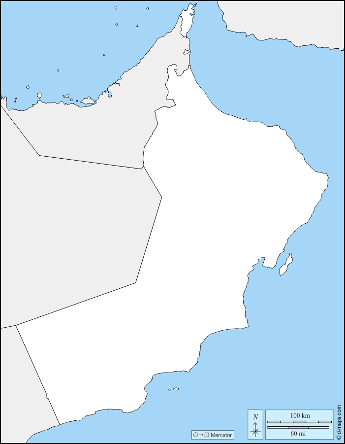 سلطنة عمان : خريطة مجانية, خريطة خاليه من الفراغ, خريطة الخطوط العريضة, خريطة القاعدة الحرة
 : حدود