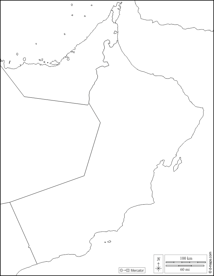 سلطنة عمان : خريطة مجانية, خريطة خاليه من الفراغ, خريطة الخطوط العريضة, خريطة القاعدة الحرة
 : حدود, أبيض
