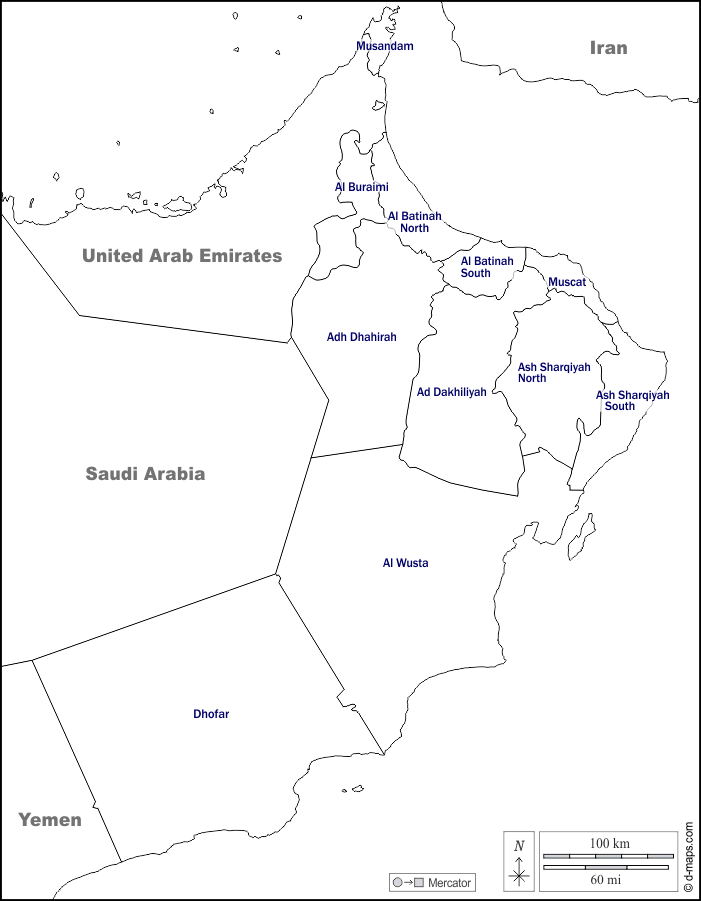 سلطنة عمان : خريطة مجانية, خريطة خاليه من الفراغ, خريطة الخطوط العريضة, خريطة القاعدة الحرة
 : حدود, محافظات, أسماء, أبيض