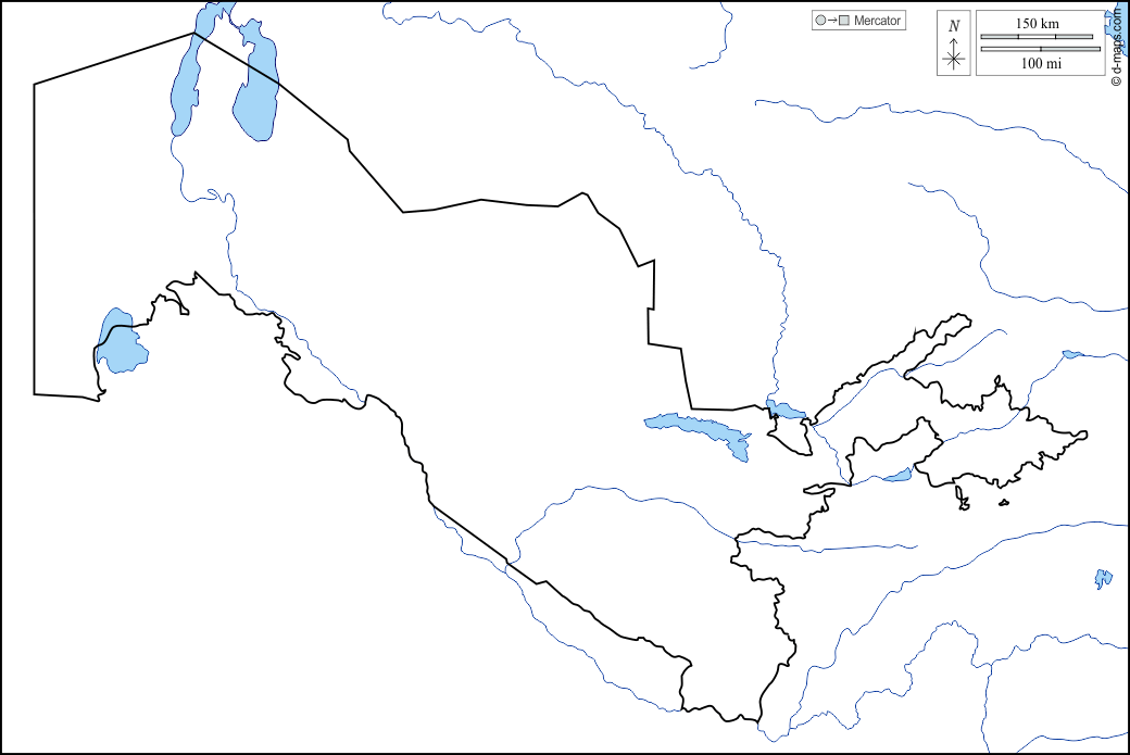 उज़्बेकिस्तान : d-maps.com: नि: शुल्क मानचित्र, नि: शुल्क रिक्त नक्शा, नि: शुल्क रूपरेखा मानचित्र, नि: शुल्क आधार मानचित्र
 : तटों, सीमा, जल-सर्वेक्षण
