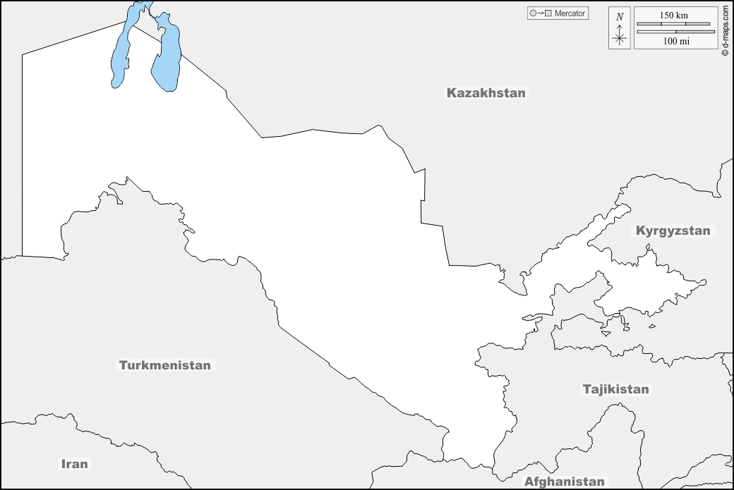 乌兹别克斯坦 : d-maps.com: 免费地图, 免费的空白地图, 免费的轮廓地图, 免费基地地图 : 边界, 名称