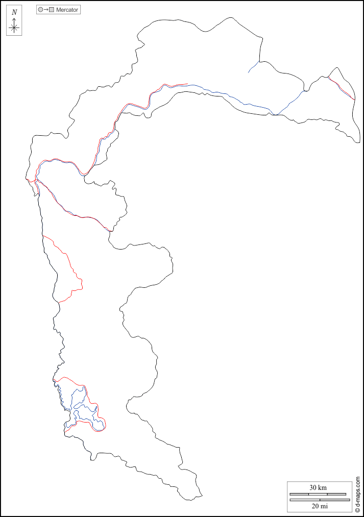 自由克什米爾 : d-maps.com: 免费地图, 免费的空白地图, 免费的轮廓地图, 免费基地地图 : 大纲, 水文学, 道路, 白